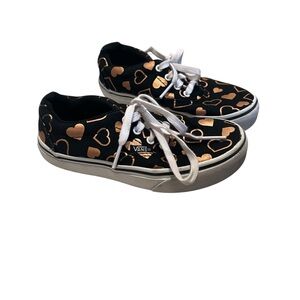 Vans Doheny Kids Black and Gold Heart Sneakers‎ Girls missy size 12